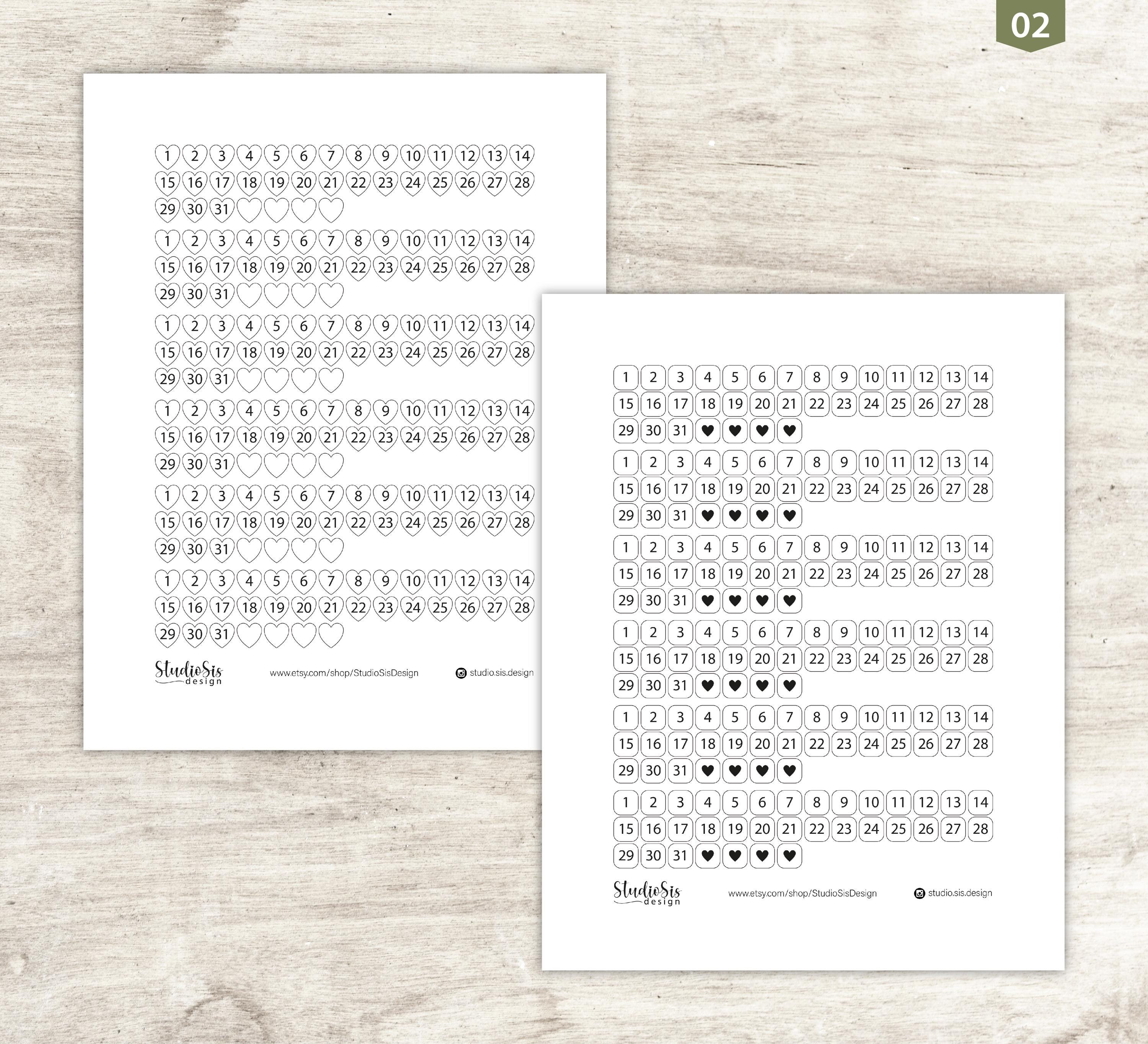 Printable Date Number Stickers, Planner Calendar Stickers (PDF, PNG ...
