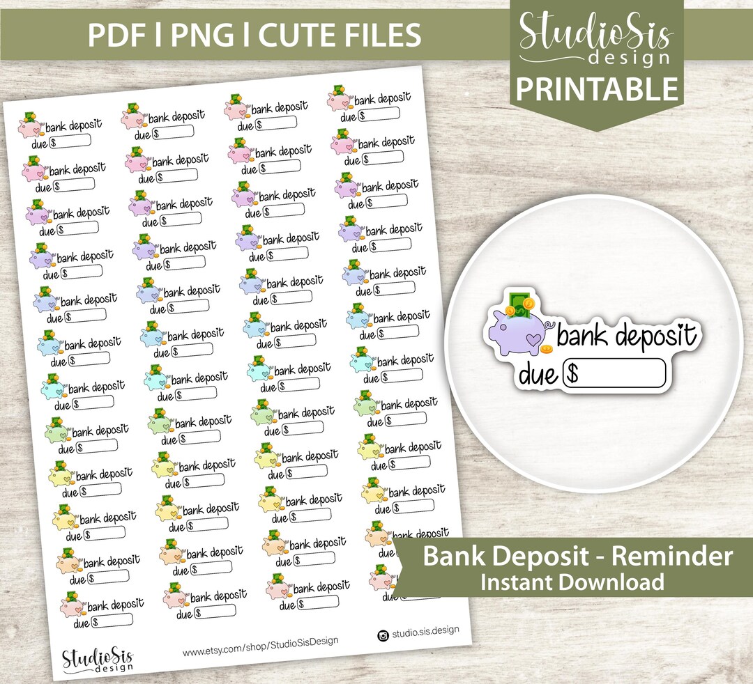 Bank Deposit Bill Reminder, Printable Planner Stickers, Bullet Journal ...