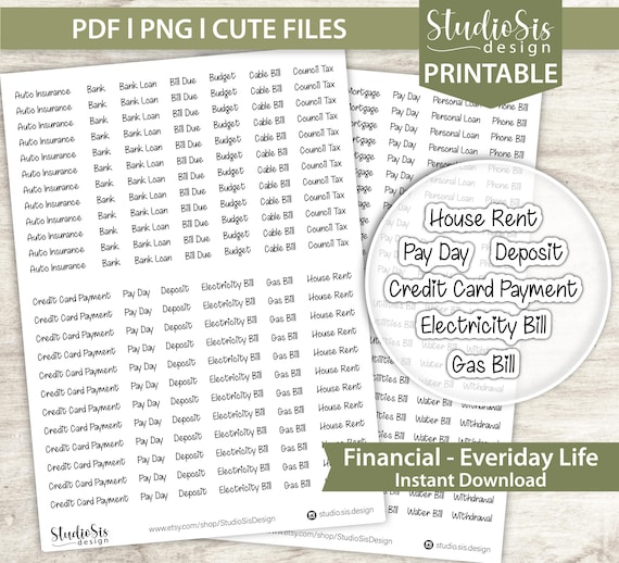 Financial Script Everyday Life, Printable Planner Stickers, Bullet Journal Stickers, Erin Condren Stickers - Cut Files