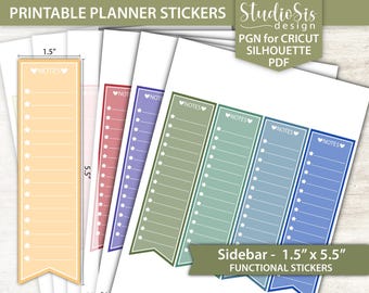 Sidebar, Printable Planner Stickers, Bullet Journal, Erin Condren Stickers - Cut Files