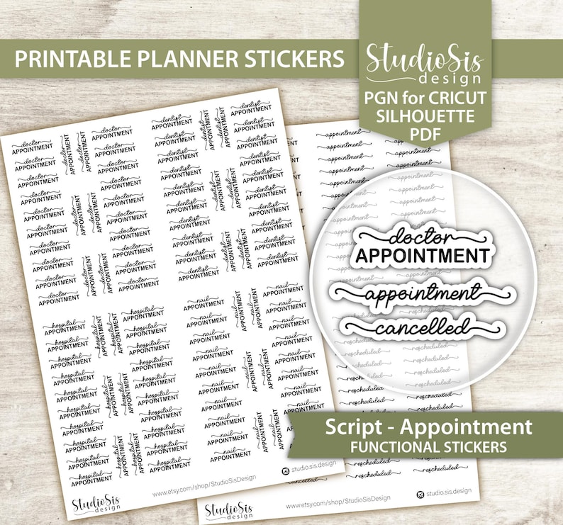 Script Appointment, Printable Planner Stickers, Bullet Journal, Erin ...