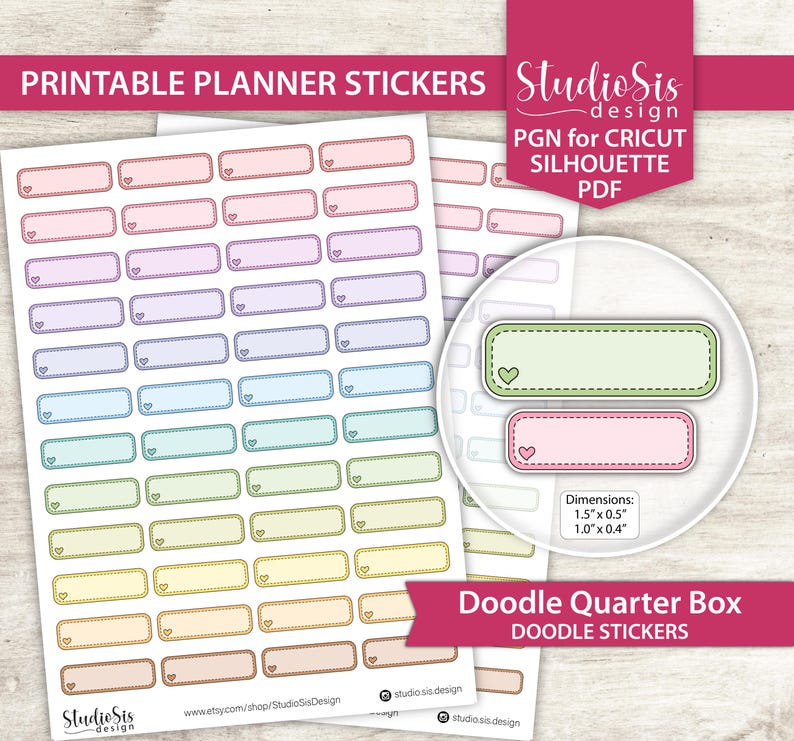 Sticker Coin Quarters Doodle Quarter Box, Printable Planner Stickers, Bullet Journal Stickers ...