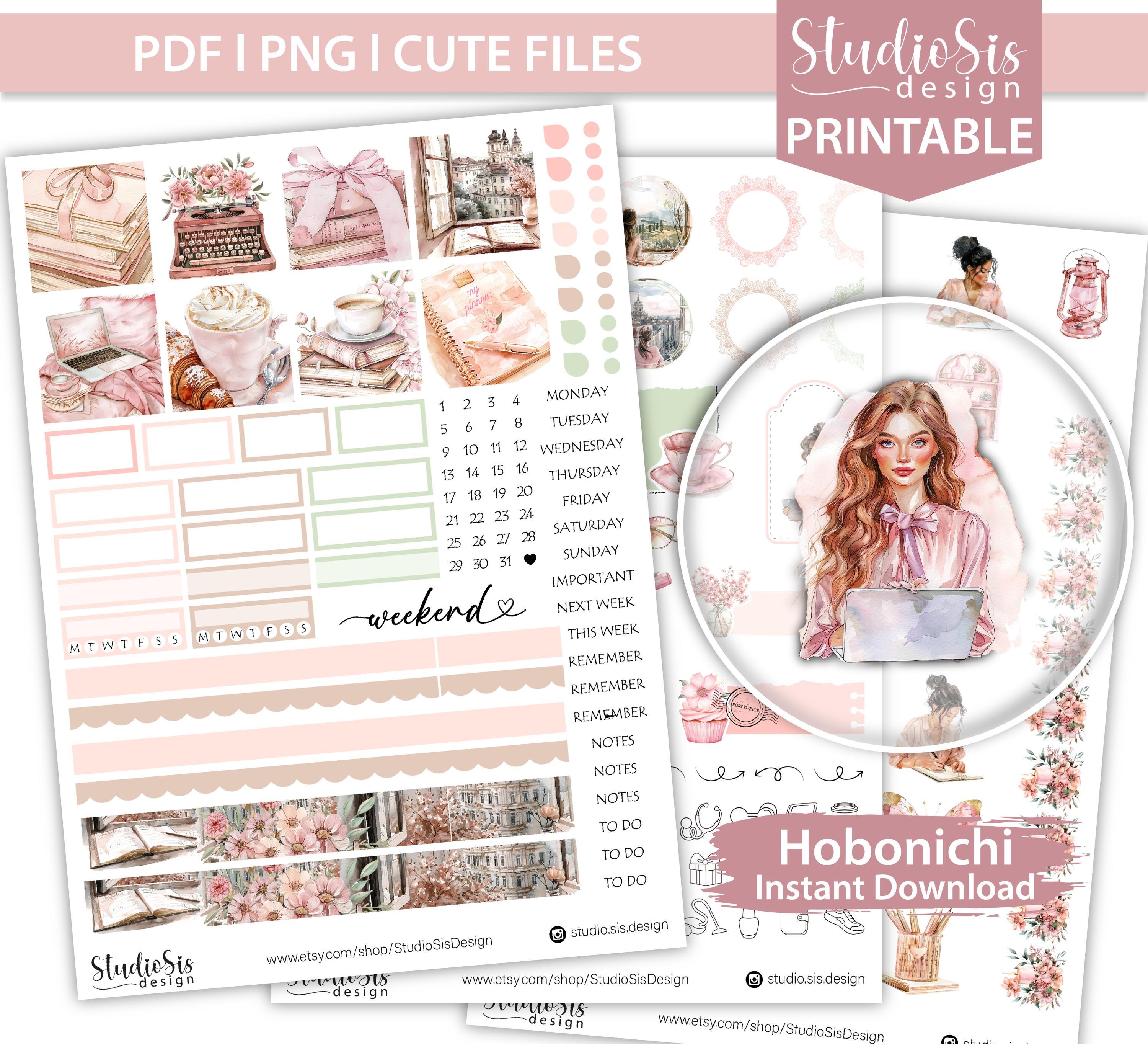 Rose Planner Printable Hobonichi Planner Stickers, Decorative Printable Stickers, Decor Sticker, Hobonichi - CUT FILES
