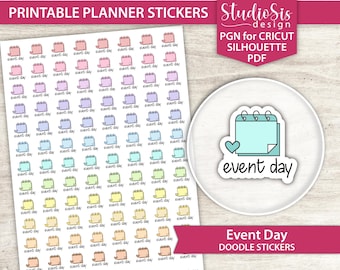 Event Day Doodle, Printable Planner Stickers, Everyday Life Script Stickers, Cut Files
