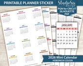 2026 Mini Calendar | Hobonichi Cousin Printable Planner Stickers | Cut Files
