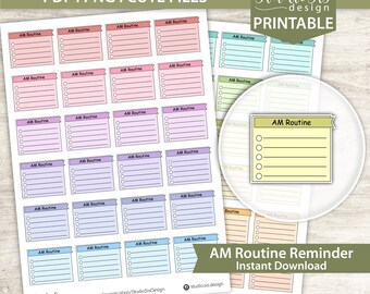AM Routine, Printable Planner Stickers, Bullet Journal Stickers, Erin Condren Stickers - Cut Files