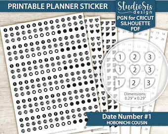Date Number Covers | Hobonichi Cousin Printable Planner Stickers | Cut Files