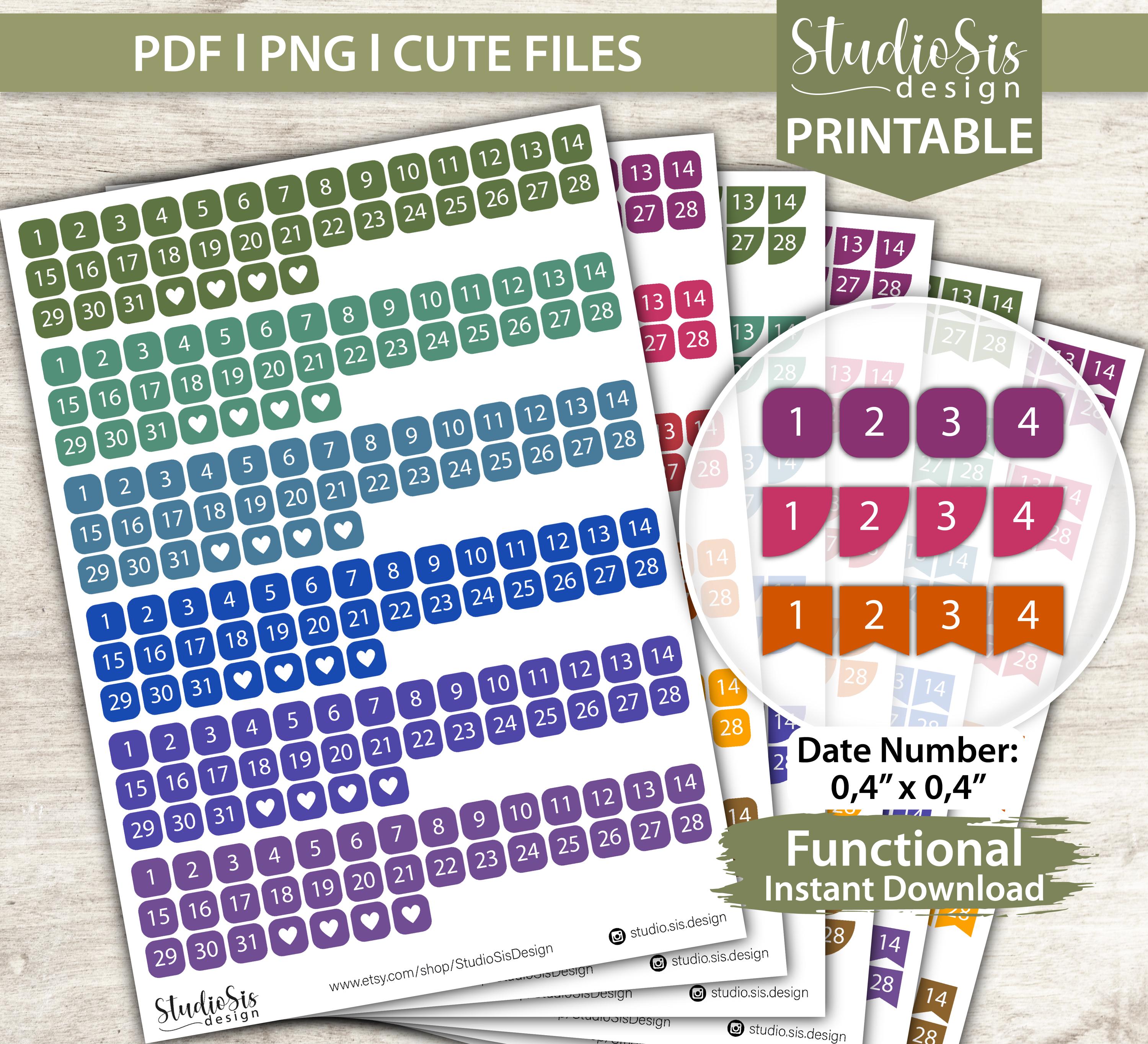 Date Cover Stickers, 12 Month Name Stickers, Dates Sticker Pack, Date Covers, Date Stickers, Small Dates Stickers, Number Stickers