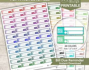 Bill Due Reminder, Printable Planner Stickers, Bullet Journal Stickers, Erin Condren Stickers - Cut Files