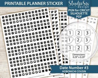 Date Number Covers | Hobonichi Cousin Printable Planner Stickers | Cut Files