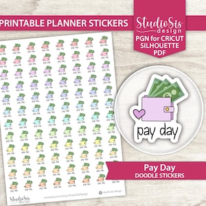 Pay Day Doodle, Printable Planner Stickers, Everyday Life Script Stickers, Cut Files