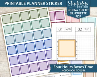 Four Hours Box Time, Hobonichi Cousin Printable Planner Stickers, Cut Files