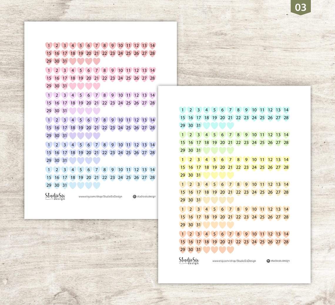 Date Number, Printable Planner Stickers, Bullet Journal Stickers, Erin