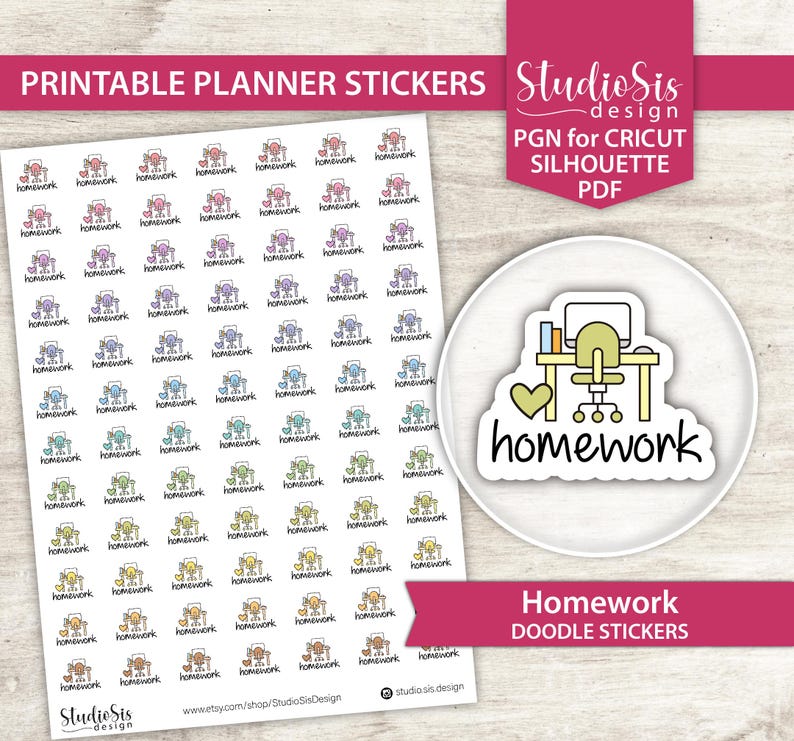 Printable Home Work Doodle | Planner Stickers | Everiday Life Script ...