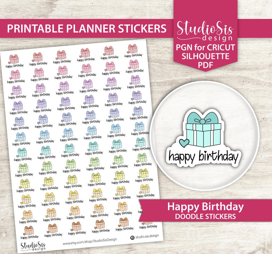 Printable Happy Birthday Doodle | Planner Stickers | Everiday Life ...