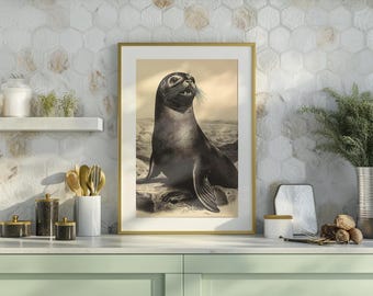 Seal Vintage Poster Retro - Nautical Wall Art, Ocean Animal Digital Print Coastal Decor | Instant Download Printable Art