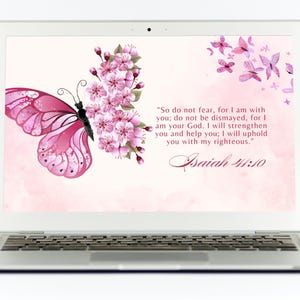Butterfly Desktop Wallpaper | Pink Watercolor Bible Verse (PNG) - Etsy