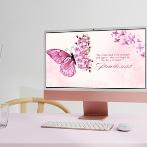 Butterfly Desktop Wallpaper | Pink Watercolor Bible Verse (PNG) - Etsy
