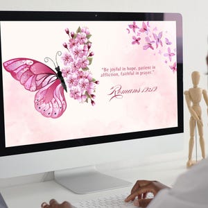 Butterfly Desktop Wallpaper | Pink Watercolor Bible Verse (PNG) - Etsy