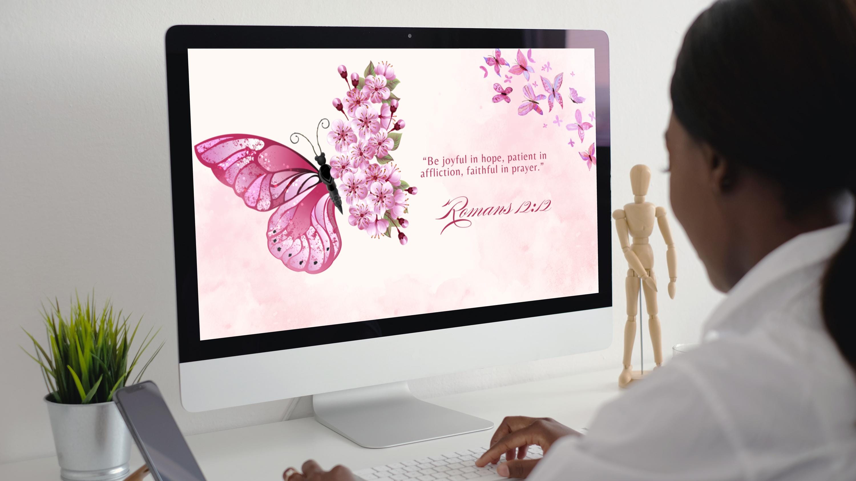 Butterfly Desktop Wallpaper | Pink Watercolor Bible Verse (PNG) - Etsy