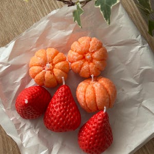Strawberry & Tangerine Fruit Candle Set | Realistic Fruit Candles | Handmade Candles | Gift for Candle Lovers | Cute Home Decor