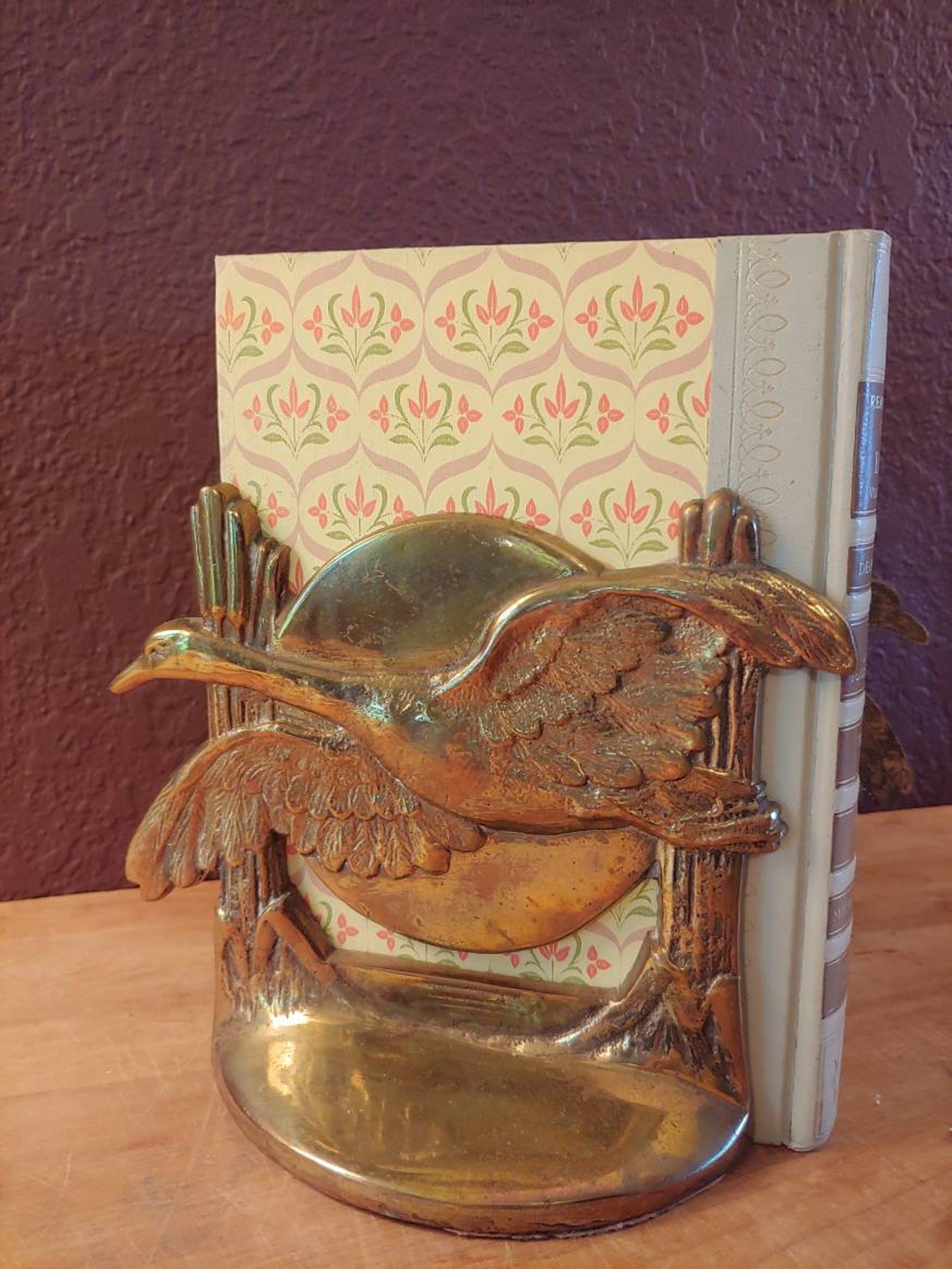 Brass Bird Bookend Vintage Flying Bird Signed Brass Art Book Etsy