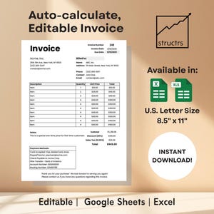 Auto-Calculating Invoice Template: Minimalist Design (Excel & Google Sheets)