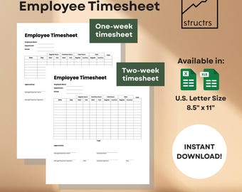 Auto-Calculating Employee Timesheet Template: Excel + Google Sheets (Digital Download)