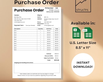 Auto-Calculating Purchase Order Template: Google Sheets & Excel (Digital Download)
