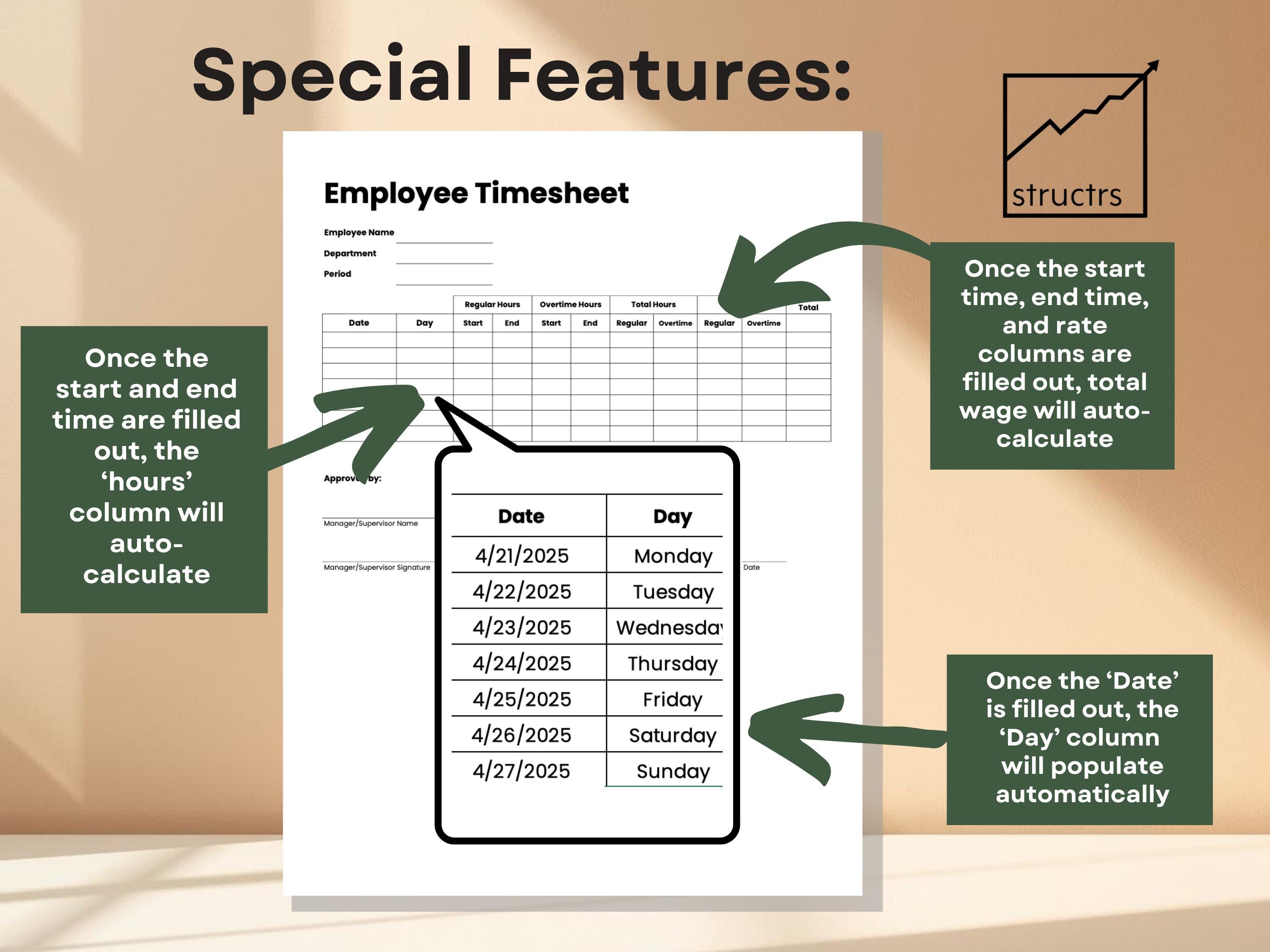 Auto-calculating Employee Timesheet Template: Excel + Google Sheets ...
