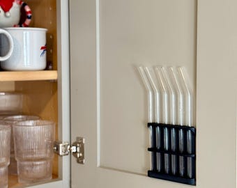 Straw Organizer for Kitchen – Slim Metal or Glass Straw Holder, Mountable Storage, Pantry or Cabinet Rack