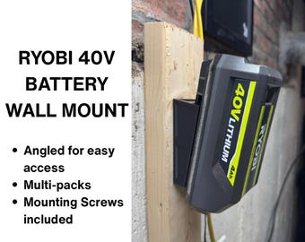 Ryobi 40V Mount Angled Wall Rack Holder for Garage Storage, Power Tool Organizer, Battery Rack, Screws Included