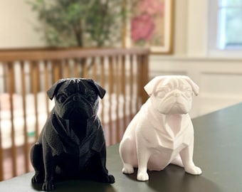 Pug Figurine | Black or White | 4" Dog Statue for Pug Lovers | Cute Desk Decor or Cake Topper | Dog Lover Gift or Memorial