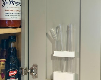 Reusable Straw Rack Organizer: Slim Cabinet or Wall Mount with Brush Hooks