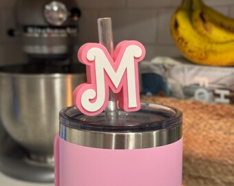 Personalized Straw Charm for Tumblers – Pink Monogram Topper, Custom Drink Marker, Cup Name Gift