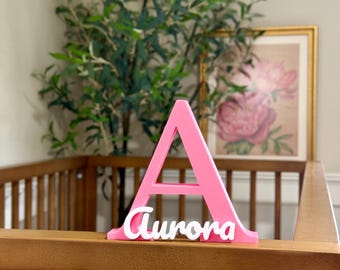 Personalized Nursery Name Sign – Custom Initial with Name – Handmade Kids Room Decor