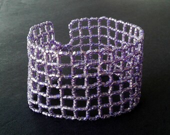 Lavender Windowpane Cuff Bracelet - Large