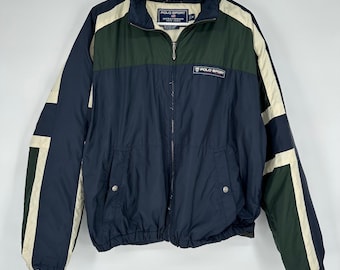 Vintage 90s Polo Sport Ralph Lauren Sportsman Jacket Navy Green Colorblock M