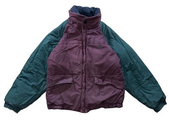 Vintage 90s Nautica Kids Colorblock Puffer Jacket Burgundy Reversible SZ L 14-16