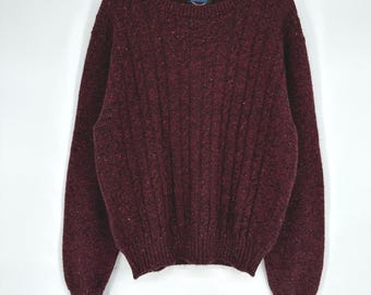 Vintage Jantzen Mens Donegal Cable Knit Sweater Burgundy Red Speckled Large USA