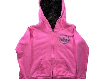 PINK Victoria Secret Full Zip Hoodie Jacket Faux Fur Lined Love Sequin Vintage