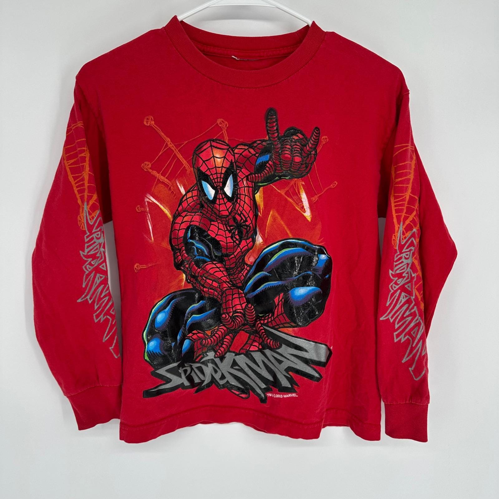 Vintage 2003 Kids Spiderman Long Sleeve Shirt Red Marvel Size L - Etsy