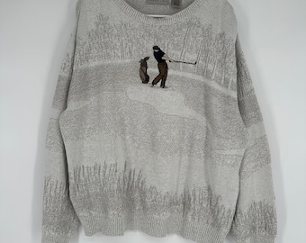 Vintage 90s Cypress Links Golf Embroidered Sweater Mens L Grey Cotton Blend USA
