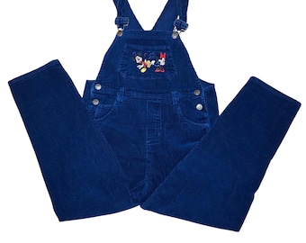 Vintage 90s Kids Blue Corduroy Mickey Minnie Mouse Overalls Size 14 Disney Youth
