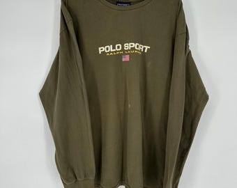 Vintage 90s Polo Sport Ralph Lauren Mens XXL Long Sleeve Shirt Green Distressed