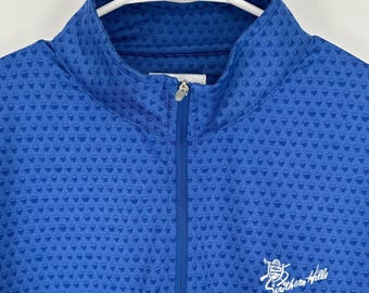 Peter Millar Mens Blue Skull Pattern Southern Hills 1/4 Zip Pullover Golf Large