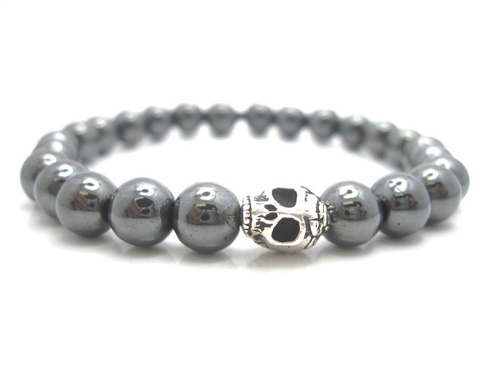 Mens Hematite Skull Energy Bracelet with Pouch Etsy