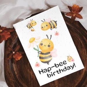 Bee Birthday Card | Cute Bee Themed Digital Greeting | Happy Bee-Day Printable Card | Instant Download Birthday Card