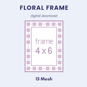 Blommig tavelram | Digitalt nålmönster | PDF med 13 mesh