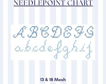 Schema per ricamo a punto croce con alfabeto corsivo / 13 e 18 maglie PDF
